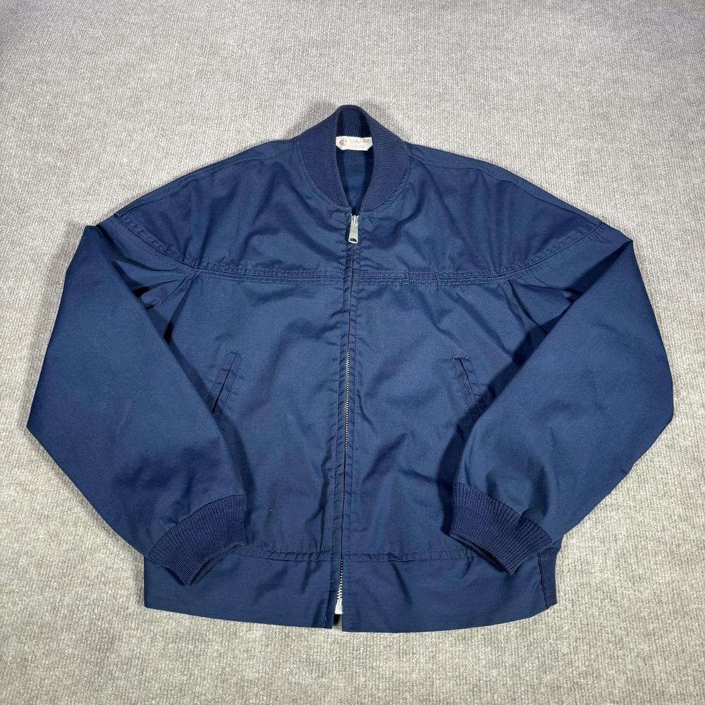 Vintage 70s Bomber Jacket Mens 42 Full‎ Zip Blue Unlined Cooper Sportswear Talon